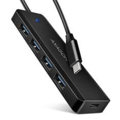 AXAGON HUE-C1C cestovný štvorportový USB-C 5Gbps hub/USB-C konektor pre externé napájanie/kábel 19 cm