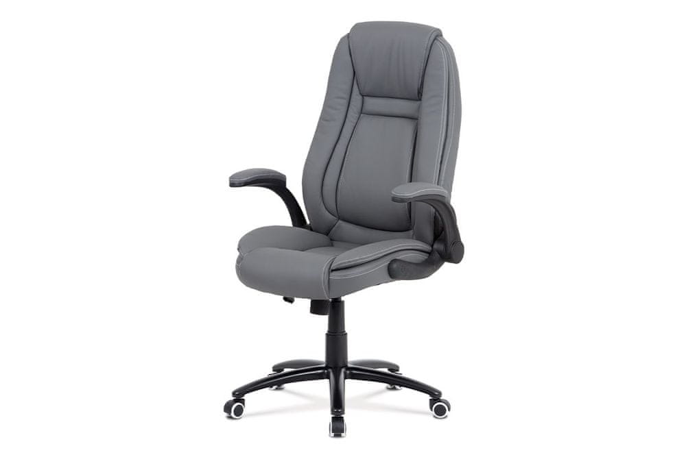 Autronic kancelárska stoličky šedá koženka, čierny kovový kríž, hojdací mechanizmus KA-G301 GREY