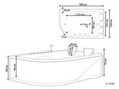 Beliani Rohová vaňa ľavá s vodnými tryskami biela CALAMA