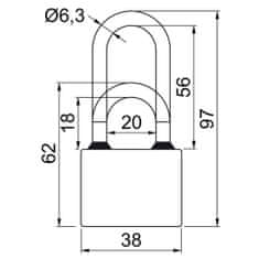 Richter Zámok visiaci OVAL 38 predĺžený 3kl.