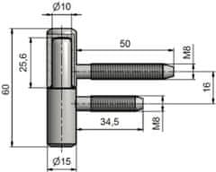 Záves dverný 60/10 M8/50mm Zn ŽL (50ks)