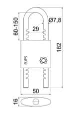 Zámok visiaci ELIPS 50 nastaviteľný v rozsahu 60-150mm 3kl.