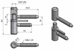 Záves dverný 60mm zašr.s klinec. Zn MO