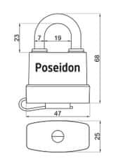 Zámok visiaci POSEIDON 40 3kl.vodeodolný s PH prekrytom