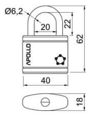 Zámok visiaci APOLLO 40 3kl. ČER