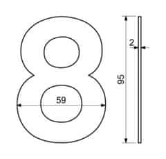 Číslo domové č.8 95mm nerez ČER