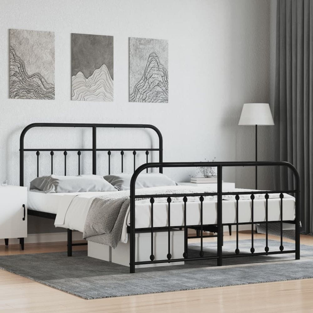 Vidaxl Kovový rám postele s čelom a podnožkou čierny 150x200 cm