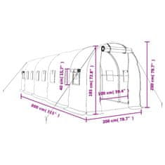 Vidaxl Fóliovník s oceľovým rámom biely 16 m² 8x2x2 m