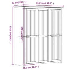 Vidaxl Šatník BODO biely 151,5x52x176,5 cm masívna borovica