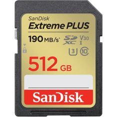 SanDisk Extreme PLUS 512 GB SDXC Memory Card 190 MB/s a 130 MB/s, UHS-I, Class 10, U3, V30