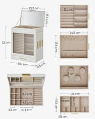 Songmics Šperkovnica 4 zásuvky s vitrínou a zrkadlom biela