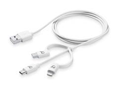 CellularLine Kábel USB Lightning + Micro USB + USB-C biely