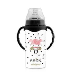 Miniland Baby Nerezová termoska s cumlíkom Magical, 240ml, čierno biela