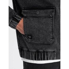 OMBRE Pánska džínsová bunda katana s nákladnými vreckami a kapucňou V4 C558 čierna MDN123145 XL
