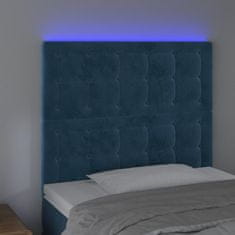 Vidaxl Čelo postele s LED tmavomodré 90x5x118/128 cm zamat