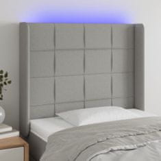 Vidaxl Čelo postele s LED bledosivé 83x16x118/128 cm látka