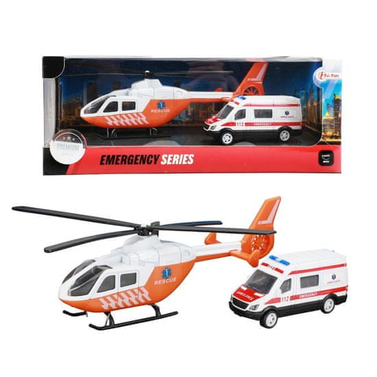 Toi Toys METAL Set trauma vrtuľník a sanitka -oranžová