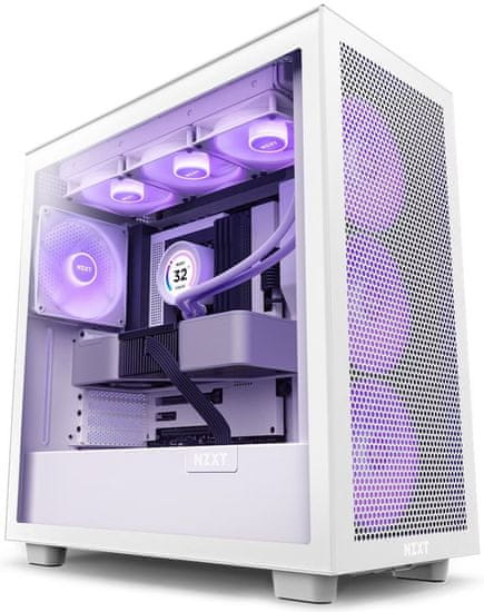 NZXT skriňa H7 Flow RGB edition / ATX / 3x 140 mm fan / USB-C / 2x USB / presklená bočnica / mesh panel / RGB / biela