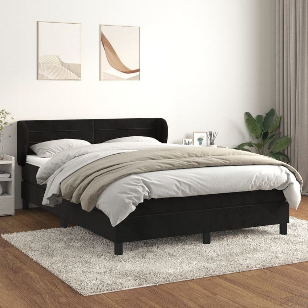 Vidaxl Posteľný rám boxspring s matracom čierny 140x190 cm zamat