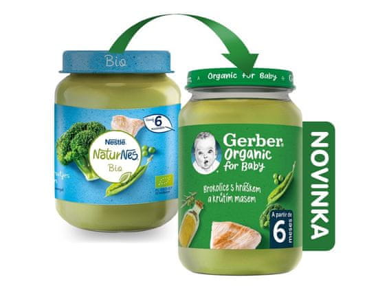 Gerber Organic detský príkrm brokolica s hráškom a morčacím mäsom 190 g