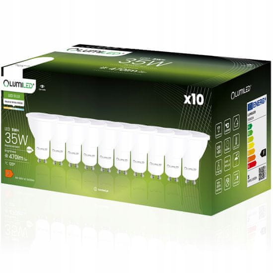 LUMILED 10x LED žiarovka GU10 5W = 35W 470lm 4000K Neutrálna biela 120°