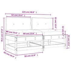 Vidaxl Stredové pohovky s vankúšmi 2 ks masívna borovica