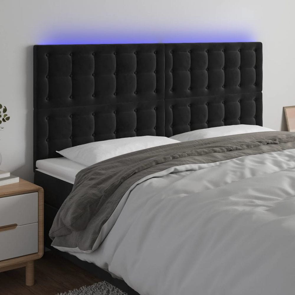 Vidaxl Čelo postele s LED čierne 180x5x118/128 cm zamat