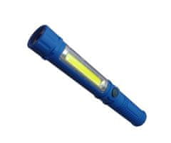 HADEX Pracovné svietidlo LED COB + SMD, napájanie 3xAAA, modrá