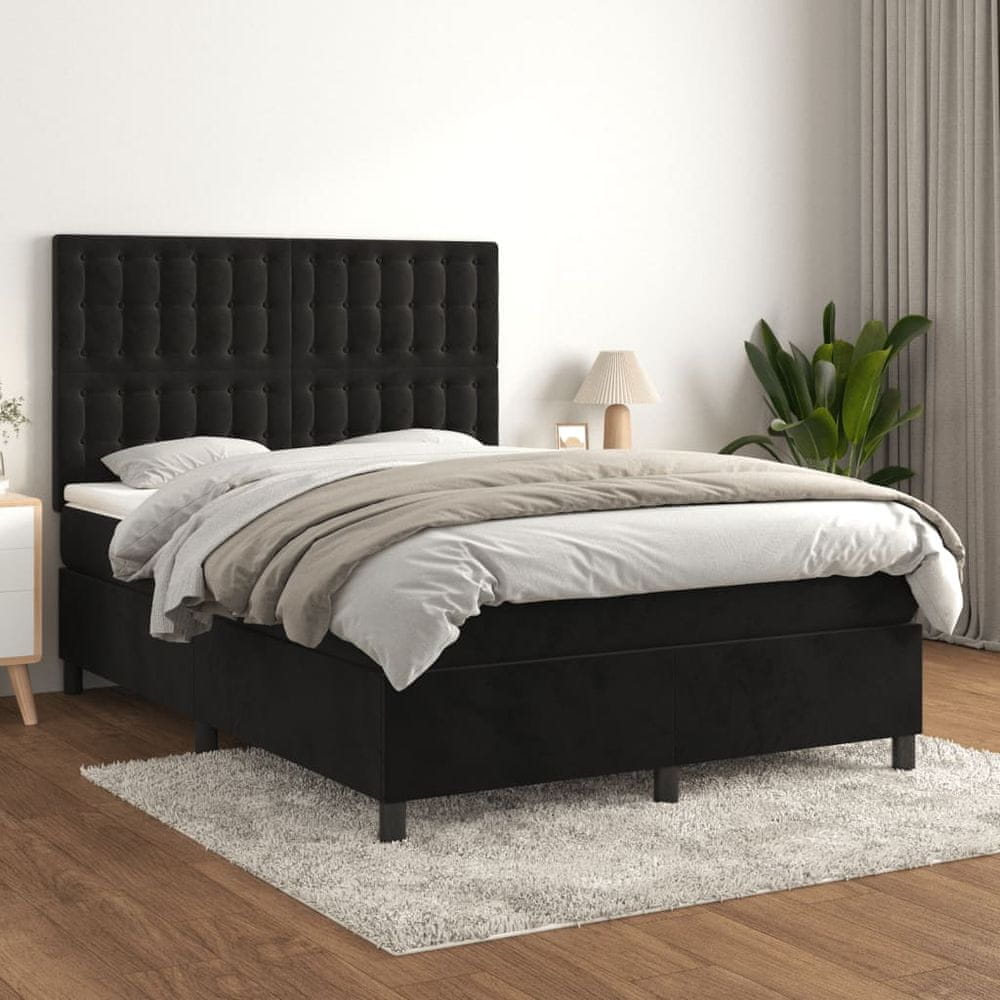 Vidaxl Posteľný rám boxspring s matracom čierny 140x200 cm zamat