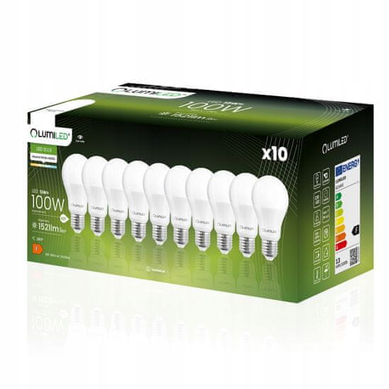 LUMILED 10x LED žiarovka E27 A60 13W = 100W 1521lm 4000K Neutrálna biela 260°