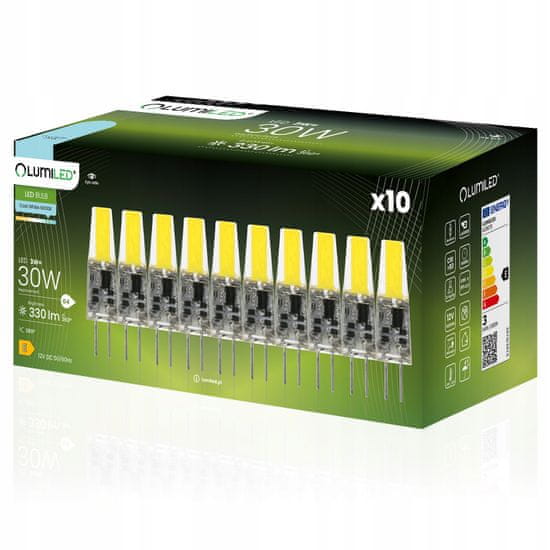 LUMILED 10x LED žiarovka COB G4 CAPSULE 3W = 30W 330lm 6500K Studená biela 360°