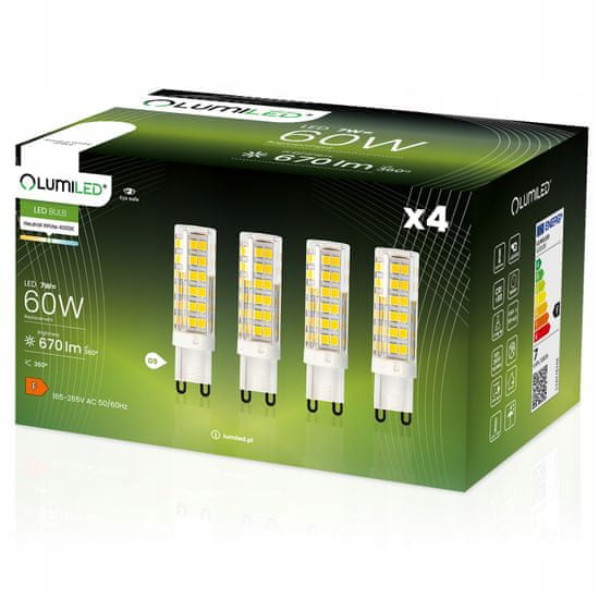 LUMILED 4x LED žiarovka G9 capsule 7W = 60W 670lm 4000K Neutrálna biela 360°