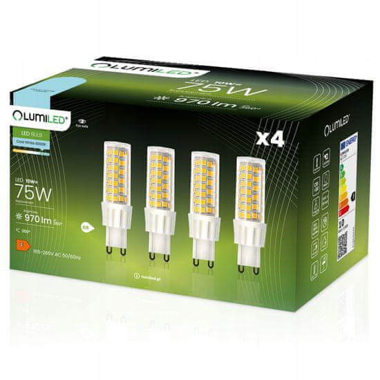 LUMILED 4x LED žiarovka G9 capsule 10W = 75W 970lm 6000K Studená biela 360°