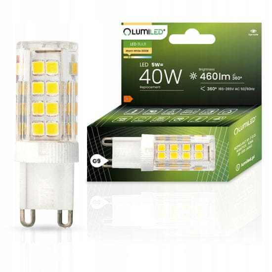 LUMILED LED žiarovka G9 capsule 5W = 40W 460lm 3000K Teplá biela 360°