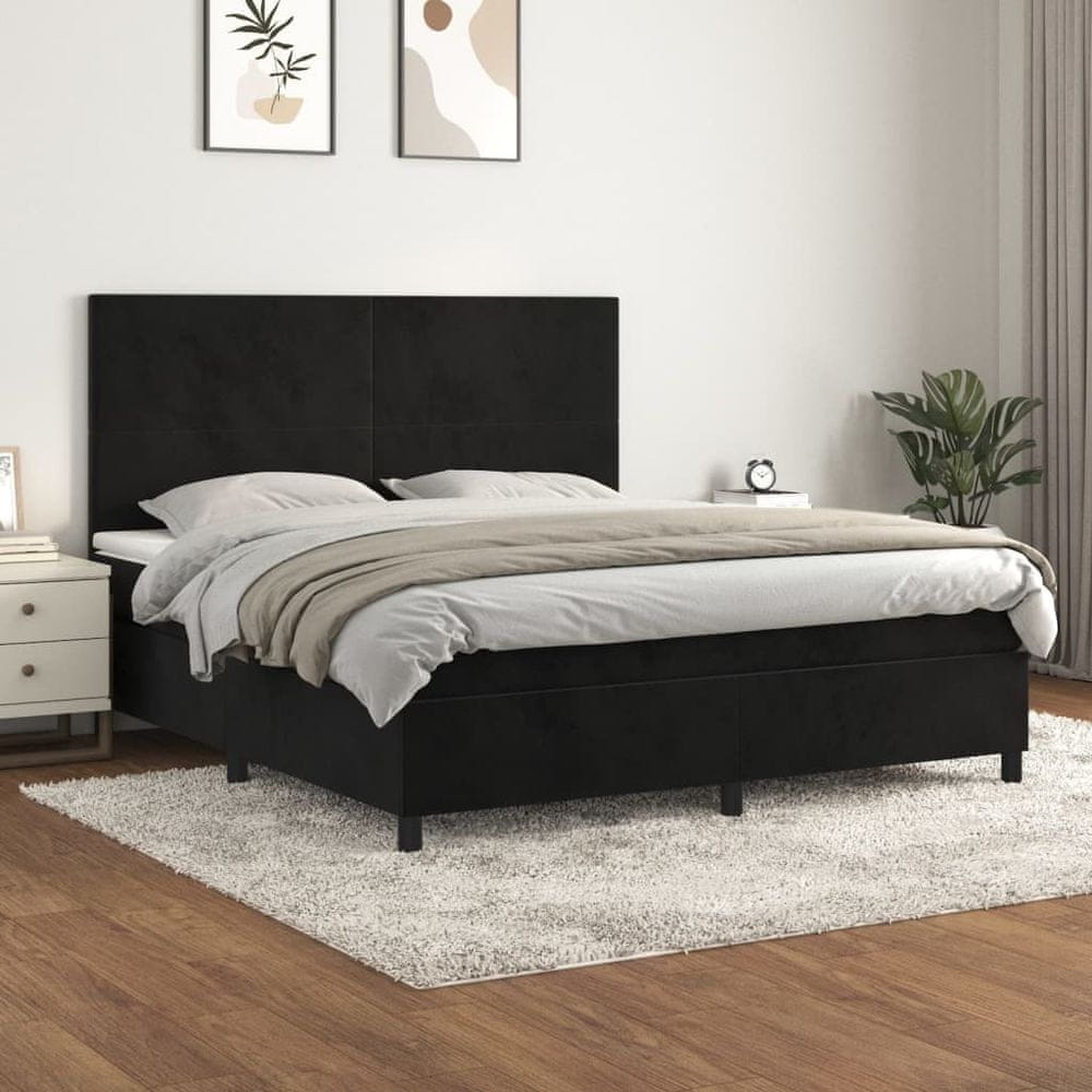 Vidaxl Posteľný rám boxspring s matracom čierny 180x200 cm zamat