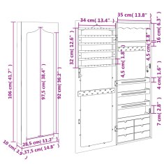 Petromila vidaXL Zrkadlová skrinka na šperky nástenná čierna 37,5x10x106 cm