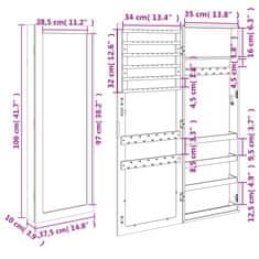 Petromila vidaXL Zrkadlová skrinka na šperky nástenná čierna 37,5x10x106 cm