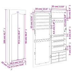 Petromila vidaXL Zrkadlová skrinka na šperky nástenná 37,5x10x106 cm