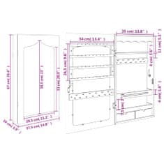 Vidaxl Zrkadlová skrinka na šperky nástenná biela 37,5x10x67 cm
