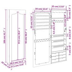 Petromila vidaXL Zrkadlová skrinka na šperky nástenná biela 37,5x10x106 cm