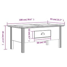 Vidaxl Konferenčný stolík BODO bielo-hnedý 100x55x45 cm borovic. masív