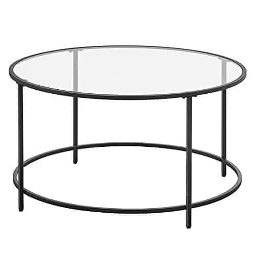 shumee Okrúhly konferenčný stolík, sklenený stolík s oceľovým rámom, stolík do obývačky, rozkladací stolík, tvrdené sklo, čierna LGT021B01