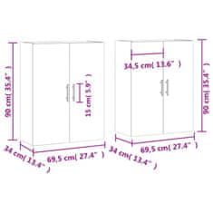 Petromila vidaXL Nástenné skrinky 2 ks dub sonoma 69,5x34x90 cm