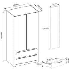 Framire Šatníková skriňa 90cm 2 dvierka 2 zásuvky B-20 Značka B-20 