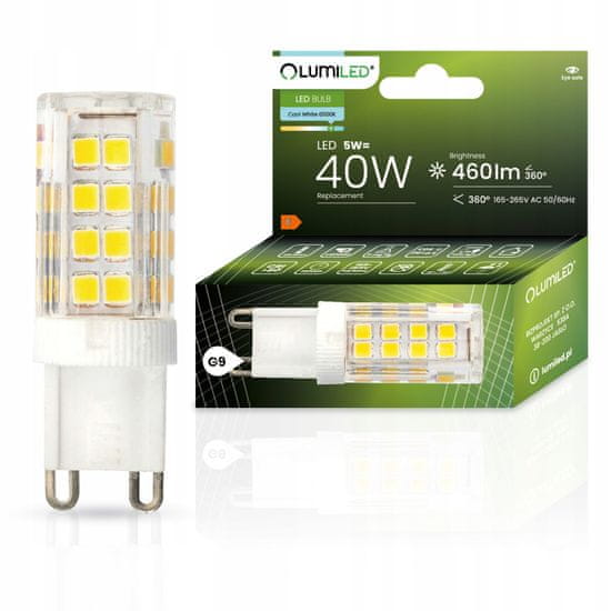 LUMILED LED žiarovka G9 capsule 5W = 40W 460lm 6500K Studená biela 360°