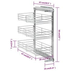 Vidaxl Výsuvný kuchynský kôš, 3 police, strieborný 47x25x56 cm