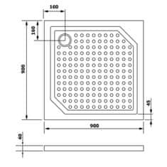 SAPHO ANETA90 sprchová vanička z liateho mramoru, štvorec 90x90x4cm GA009 - Sapho