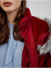 Orsay Vínový dámsky páperový zimný kabát s kapucňou a umelým kožúškom ORSAY XS