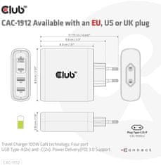 Club 3D síťová nabíječka, GAN technologie, 4xUSB-A, USB-C, PD 3.0, 100W, čierna