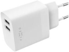 FIXED síťová nabíječka, 2x USB-A, 17W, biela + USB-A - Lightning kábel, 1m, biela